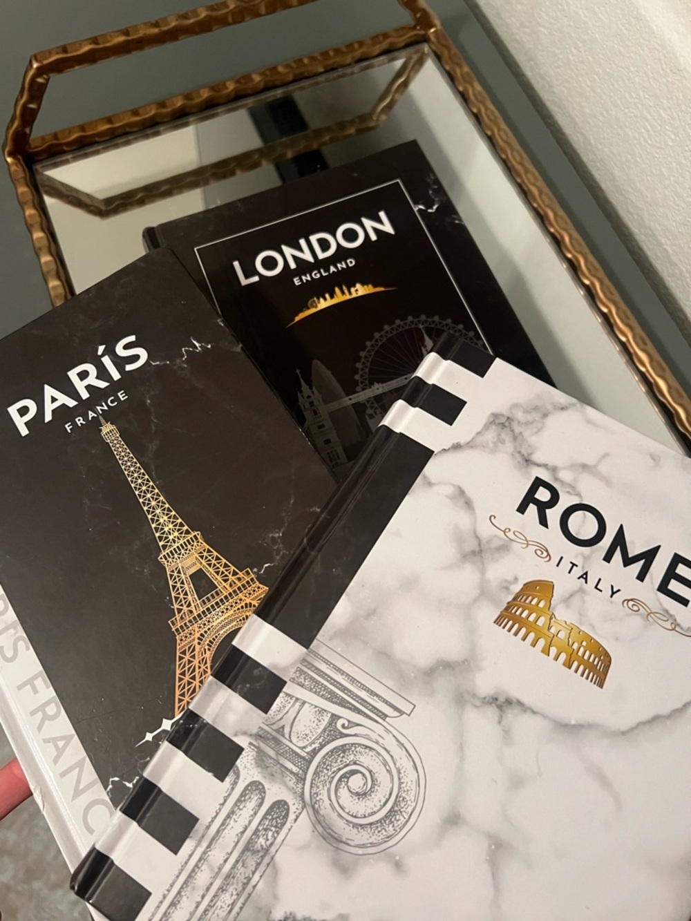 Rome London Paris Marble Black White Gold Empty Blank Books Home Decor Design